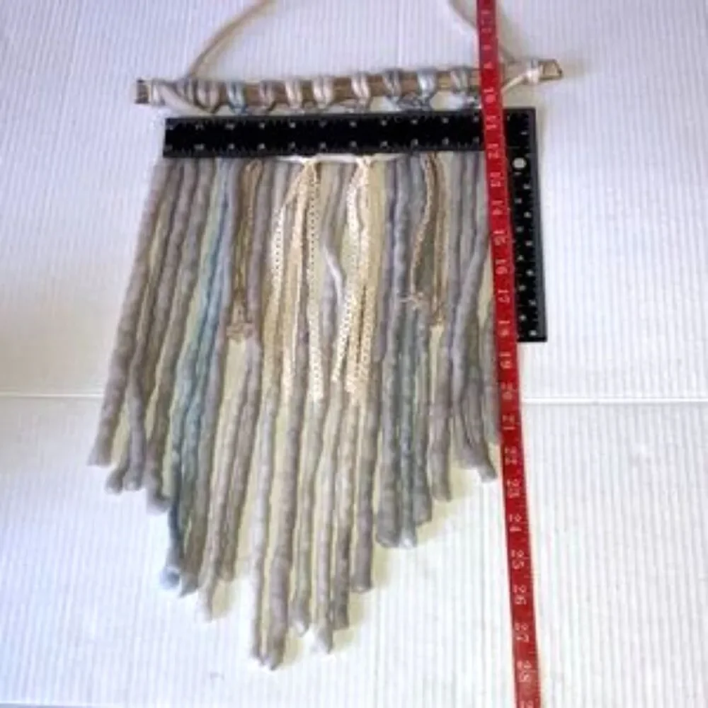 BOHEMIAN Boho Wall Art Natural WOOL Ribbon Twine Wall Hanging 14 x 27 inches